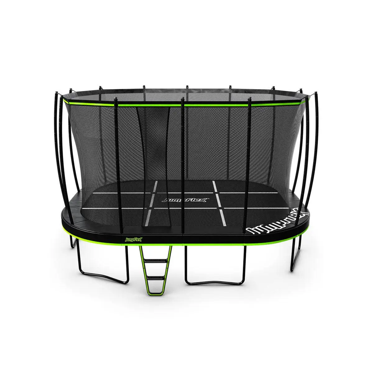 JumpFlex 17' Trampoline MEGA Outdoor Playset with Net and Ladder, Green/Black
