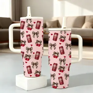 1 Pc 40oz insulated mug with handle, double wall stainless steel vacuum cup, leak proof lid and straw, keeps drinks hot 12 hours and cold 24 hours, pink skinny tumbler, Tumbler reusable cup, great gift for women and men