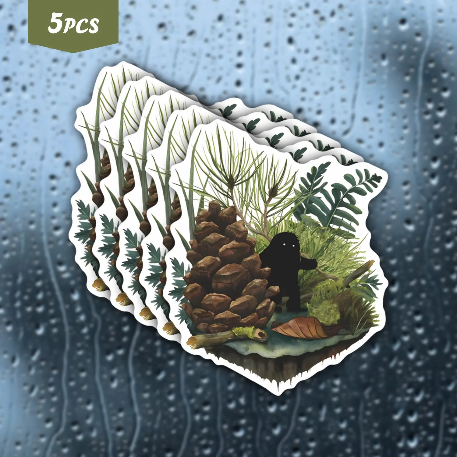 5Pcs "Forest Cryptid" Whimsical Nature Waterproof Vinyl Sticker, Self-Adhesive Decal, Suitable For Water Bottles, Laptops, Cars, Tablets, Ideal For Nature Lovers, Cryptid Fans And Cozy Cottagecore Enthusiasts