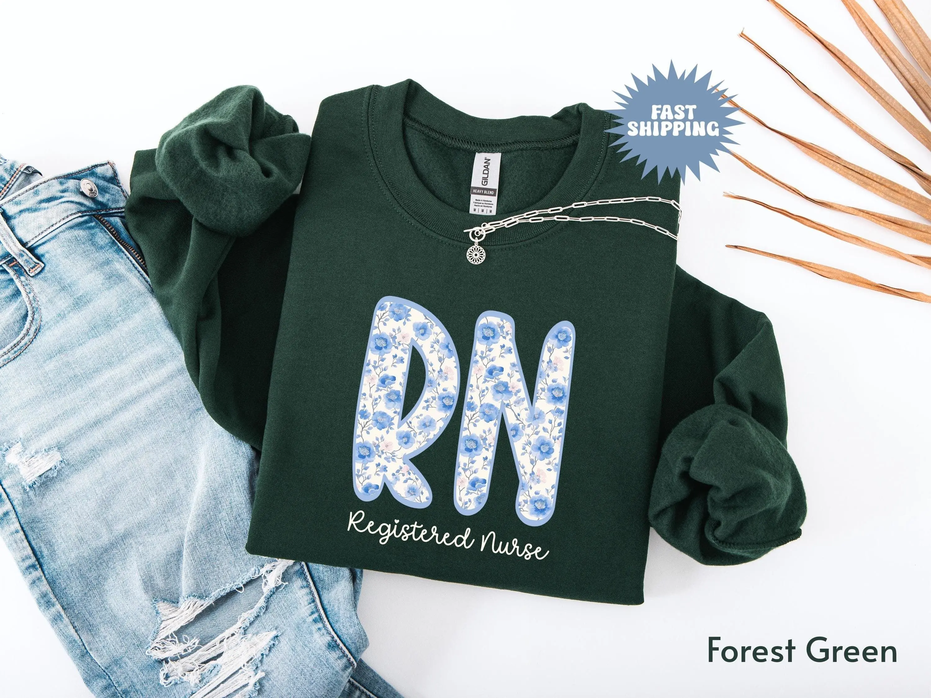 Registered Nurse T-Shirt, Sweatshirt & Hoodie - RN Sweater, Registered Nurse Crewneck, Floral RN, Nurse Graduation Gift, Nursing School