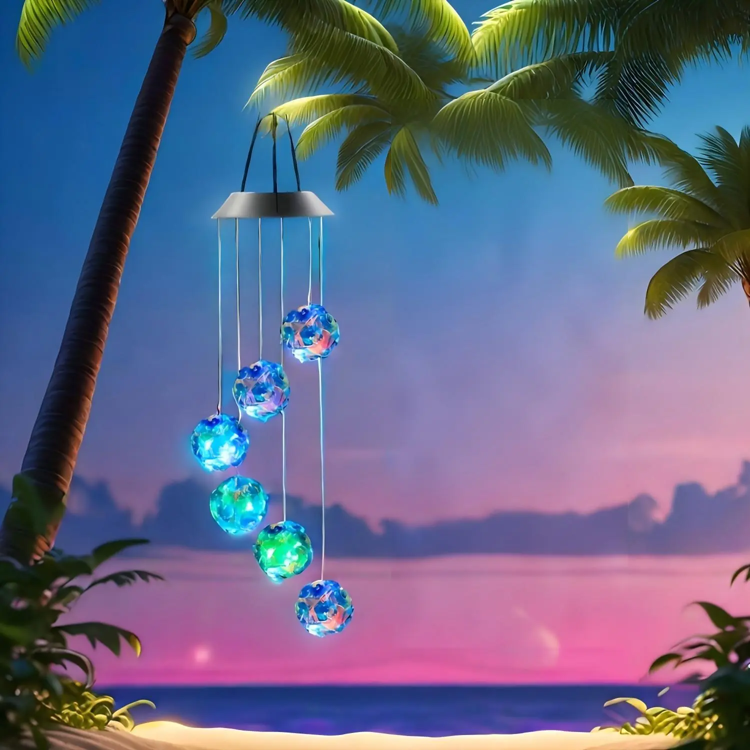 1 pcs Rose Shaped Colorful Solar Ball Wind Chimes, Waterproof LED Light Wind Bells with Soft Glow, Hanging Outdoor Decor Ornaments, Beautiful Atmosphere Lighting for Balcony, Yard and Garden, Nice Romantic Home Patio Decoration Gift