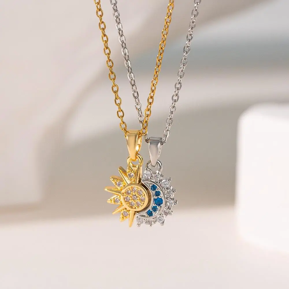 Sun and Moon Magnetic Pendant Necklace for Women, Nickel-Free Copper, Lightweight & Comfortable, Elegant Jewelry Gift for Party, Love & Back to School