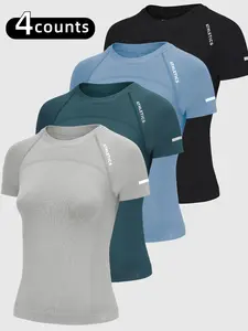 Women's Letter Print Round Neck Sports Tee, Gym Tops, Fitness Clothes Tops, Athletic Yoga Tops, Sporty Raglan Sleeve Crew Neck T-Shirt for Yoga Gym Workout, Ladies Sportswear for All Seasons, Activewear Clothing, Sports Activewear Set