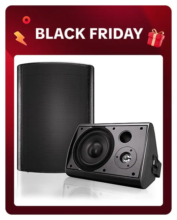 Herdio Weatherproof Water Resistant Bluetooth 5.0 Loudspeaker System - Outdoor Wall Mount Loud Bass Speakers, Active & Passive Drivers, Mobile Compatibility, 3.5in/4in/5.25in/6.5in Sizes, Black/White