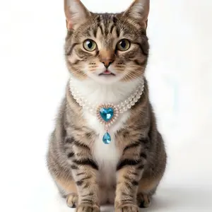 Adorable Pearl Necklace for Cats & Small Dogs, Heart Gem Pendant Pet Jewelry, Perfect for Photos & Outfits