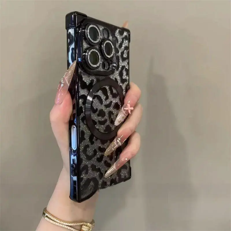 Compatible with for iPhone 17 Pro Max/16 Pro/15 Pro/14/13 Glitter Leopard Print phone case - HN1217-10