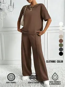 Women's Spring Summer Casual Two-Piece Set, Comfortable Loose Fit, Breathable, Perfect for Daily Wear and Sports, 2 Piece Womenswear