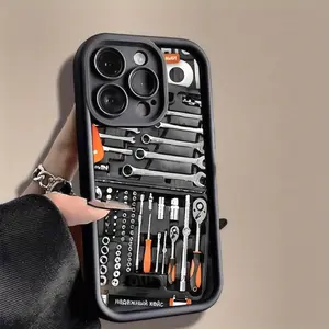 Toolbox Pattern Trendy Hot Selling Male TPU Case for iPhone 17 Pro Max 16 16e 15 14 Plus 13 12 Mini 11 Air X XS Straight Edge Drop-Resistant Rugged Durable Cover Shell Gift