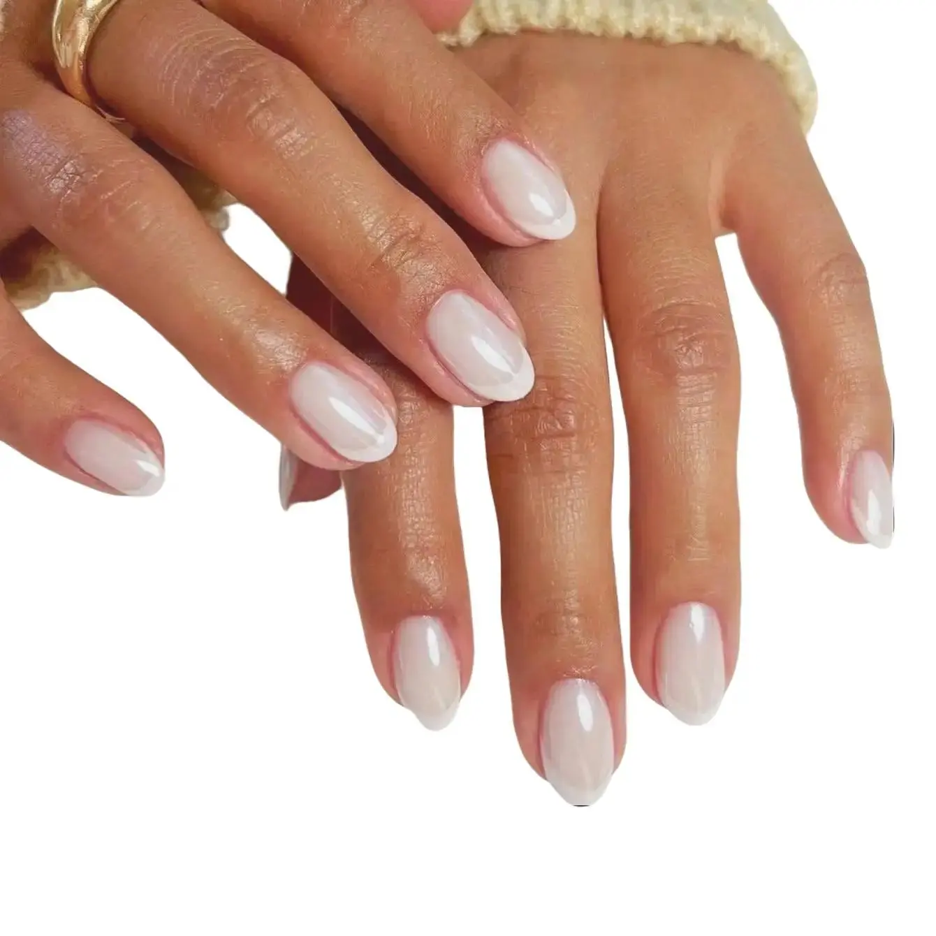 Nailrosy 10Pcs Handmade Nail Press On Nails Kit - Single Item, Middle Almond Shape, White Transparent French Tip, Old Money Chic Fashion Design, Neutral Classical Shimmery Effect, Manicure At Home, Tips Set False Nails & Accessories