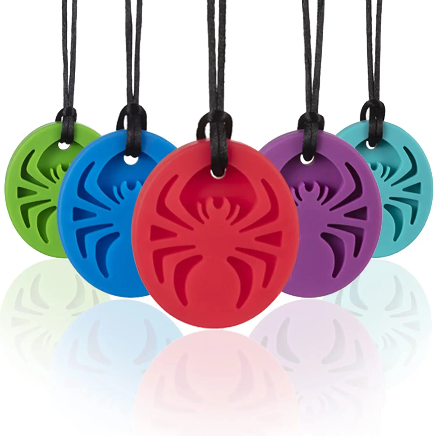 FN27 Spider Sensory Chew Necklaces, 5 Pack Sensory Chewy Necklace  for Autistic Children and Adults, Designed for Chewing, Autism, Autism Sensory Teether