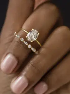 Women's Elegant Fashion Rhinestone Decorated Artificial Zircon Ring (2pcs), Wedding Engagement Ring for Daily Clothing Decor, Trendy All-match & Exquisite Jewelry for Birthday Gift, Rhinestone Ring Set, Elegant Glittering Ring