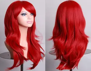 YOKOMA Red Fashion 70cm Full Curly Wigs Cosplay Costume Anime Party Hair Wavy Long Wig