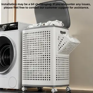 UFORU Laundry Basket with Wheels, White & Gray, Ventilated & Odor-Resistant, Portable Rolling Storage with Lid, Size Details in SKU Images, Assembly Guide in Main Image & Description