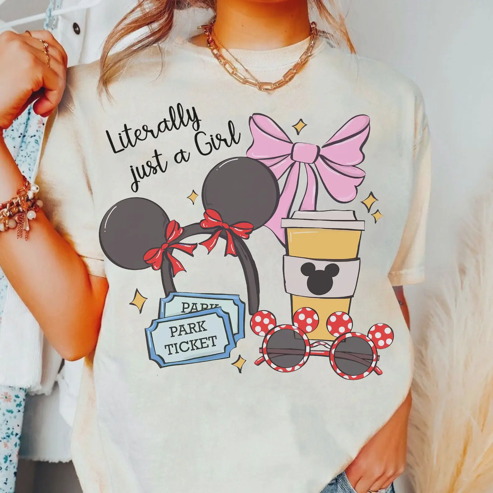 Coquette Bow Literally Just A Girl Shirt, WDW Girl's Trip Shirt, WDW Maickey Minnie Ears Park Trip Shirt, Magic Kingdom