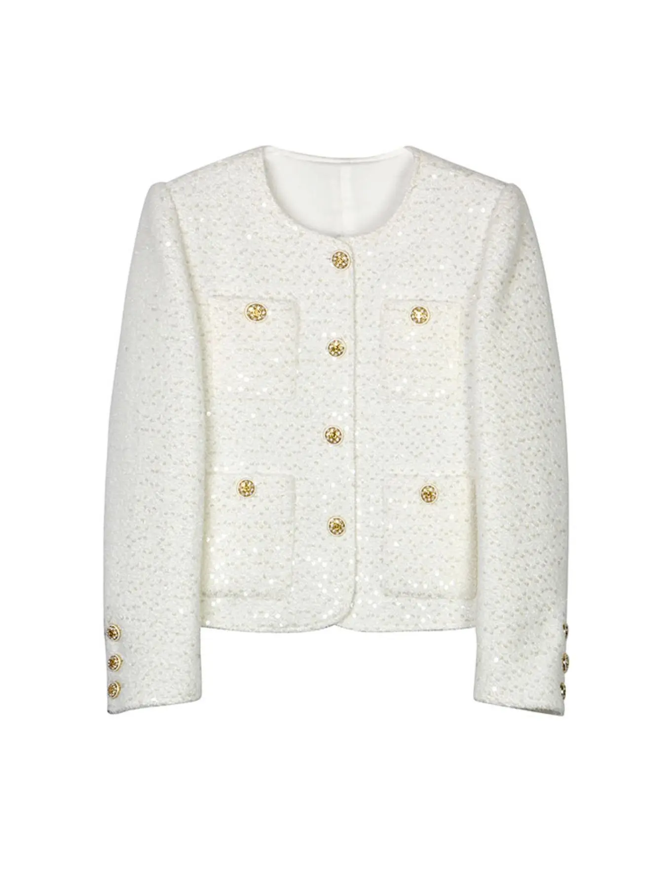 Women's Elegant Metal Button Tweed Jacket, Trendy Casual Round Neck  Jacket Coat, Ladies Spring & Fall Outerwear