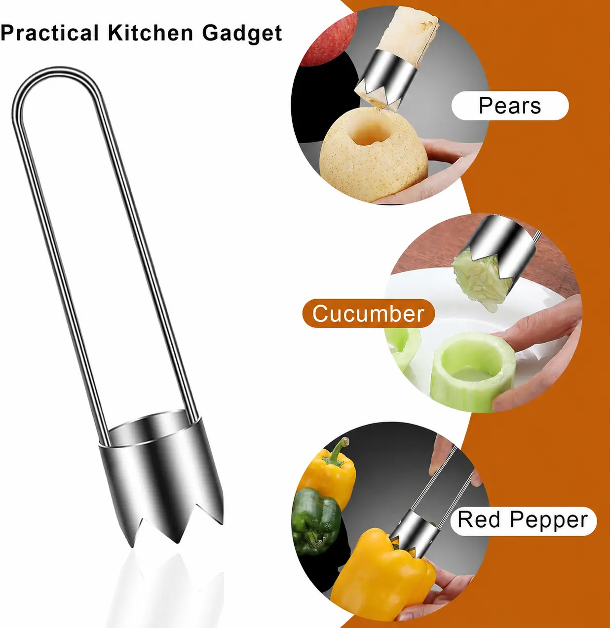 Red Bell Pepper Corer, Jalapeno Corer & Apple Stainless Steel Fruit and Vegetable Corer Gadgets, Core Remover Tool for Zucchini, Tomato, Pear and More Practical Kitchen Tools dealsforyou summerwins