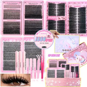 1676PCS Lash Cluster Extensions Gift Set, DIY Lash Extension Kit, Bottom Lash&Cat eye&Natural Lash, Extra Volume Soft & Lightweight, 9-16mm,with Triple Tool kit, fluffy individual Lashes, Wispy Lashes Kit, Fake Lashes, Eyelash Extension