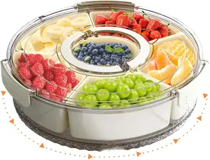 B BRAZIFY 1-Pack Divided Snack Tray with Lid and Handle, Preserving Container for Utensils, Kitchen Storage Containers