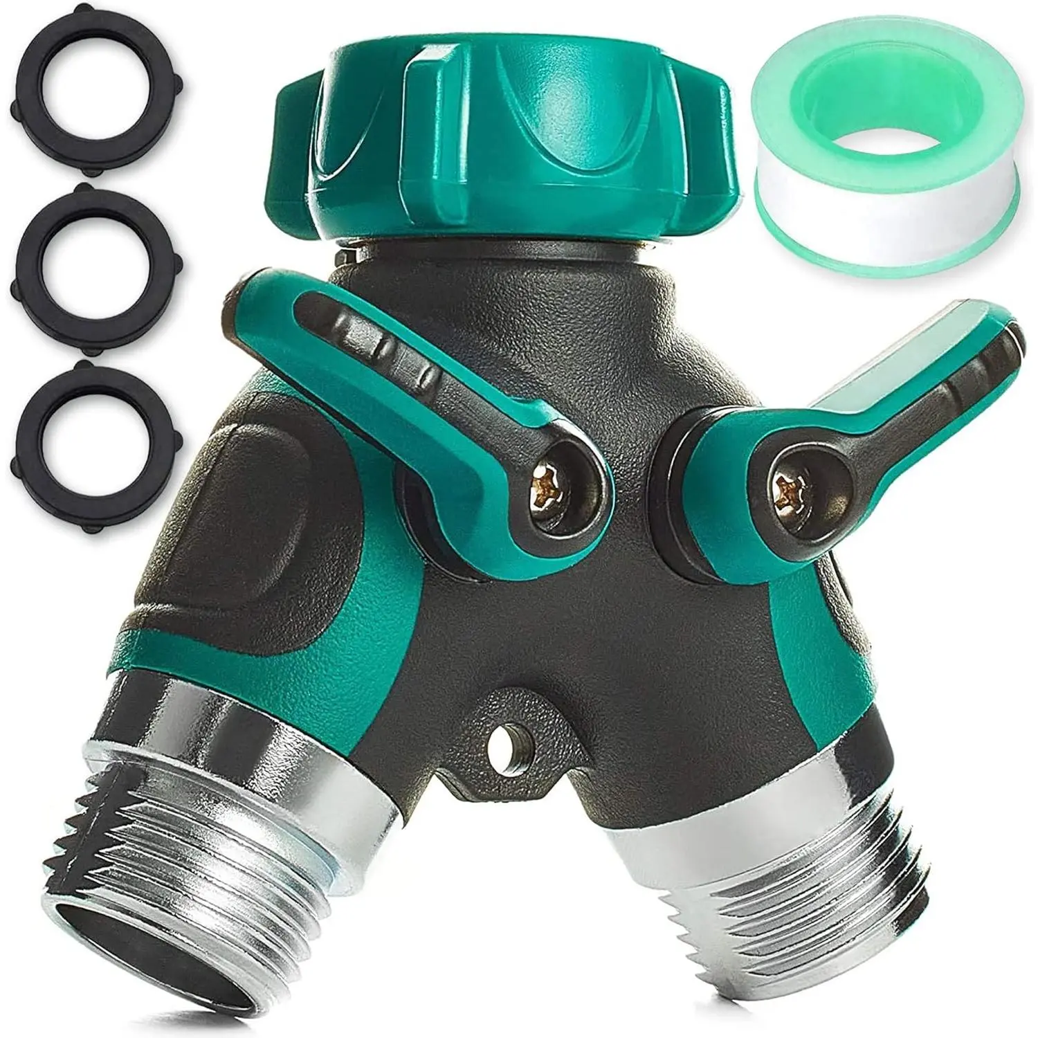 Heavy Duty 2-Way Garden Hose Splitter, Metal Body Connector, US Standard Leak-Proof Faucet Adapter for Outdoor Spigots, Smooth Operation, Supports 0.8 MPa