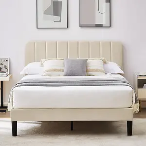VECELO Upholstered Queen Twin Full Queen Size Bed Frame Platform with Velvet Adjustable Headboard Wooden Slats,Noise-Free,No Box Spring Needed, Easy Assembly