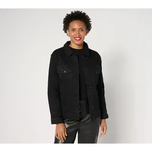 nicole by Nicole Miller Rhinestone Boyfriend Denim Jacket- Black