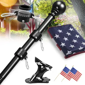Flag Pole for House-5ft, Flag Pole kit Tangle Free with Holder and a 3x5 Embroidered American Flag Metal Matte Black Flagpole Kit for Outside House, Porch, Yard