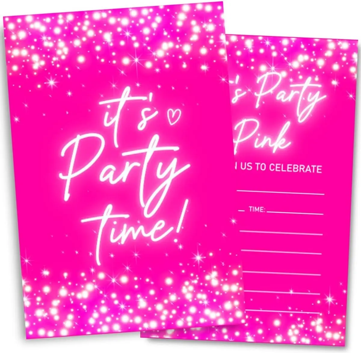 Glitter Pink Birthday Party Invitations, Party in Pink Invitations Card for Boys Girls (30 Cards & 30 Envelopes)