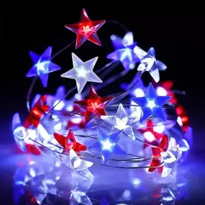 Red/Blue/White Star String Lights; 80 LEDs, solar-powered lights, copper wire decorative lights, suitable for indoor and outdoor decoration—an ideal choice for bedrooms, parties, weddings, birthdays, and more. Suitable for various holidays