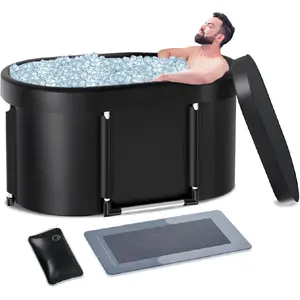 Extra Large Cold Plunge Tub with Aluminum Support Poles for Cold Water Therapy, Portable Ice Bath for Athletes Recovery, Collapsible Ice Plunge Tub for Adults with Water Filling Cushion, 100 Gal