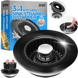 Sink Drain Strainer - Brushed Black Kitchen Sink Stopper, 3 in 1 Stainless Steel Pop-Up Drain Plug with Anti-Clog Basket, Matte Black Cover Fits Standard 3-1/2" Kitchen Sink DrainsGift