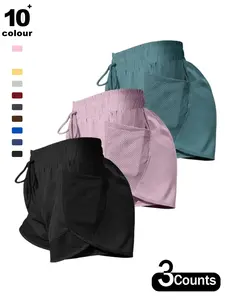 Women's Plain Pocket Drawstring Waist Sports Shorts, Gym Shorts, Casual Sport Shorts, Sporty Quick-drying 2 in 1 Wrap Shorts, Women's Sportswear for Running Workout