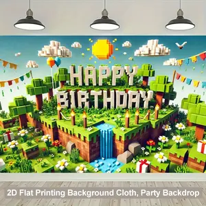 Pixel art style Design Happy birthday Background Banners - Ideal Birthday Item, Party Decoration, Suitable For Home, Garden, Indoor & Outdoor Decoration Courtyard Anniversary Celebration And Photo Props, Multi-Functional, 2d Flat