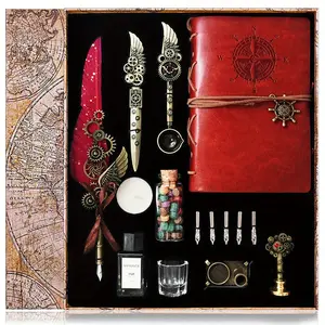 Vintage Mechanical Quill Pen & Wax Seal Stamp Kit - Artistic Writing and Drawing Set with Feather Quill Dip Pen, Letter Opener, Metal Craft Tools for School and Office, Perfect Birthday, Thanksgiving and Christmas Gift