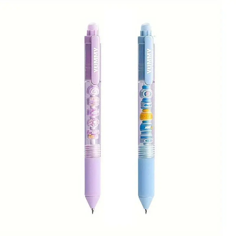 Cartoon Erasable Ballpoint Pen, 2 Counts Cute Pet Snack Relax Click Ballpoint Pen, Creative DIY Bead Pen, Writing Pen for Office School Student, Erasable Ballpen, Aesthetic Pens
