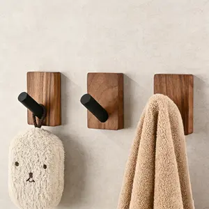 Natural Wooden Wall Hooks - Adhesive & Screw Mount Coat and Towel Hooks - Decorative Key Holder, Hat Rack & Stocking Hangers for Bathroom Entryway Closet, 3 Pack