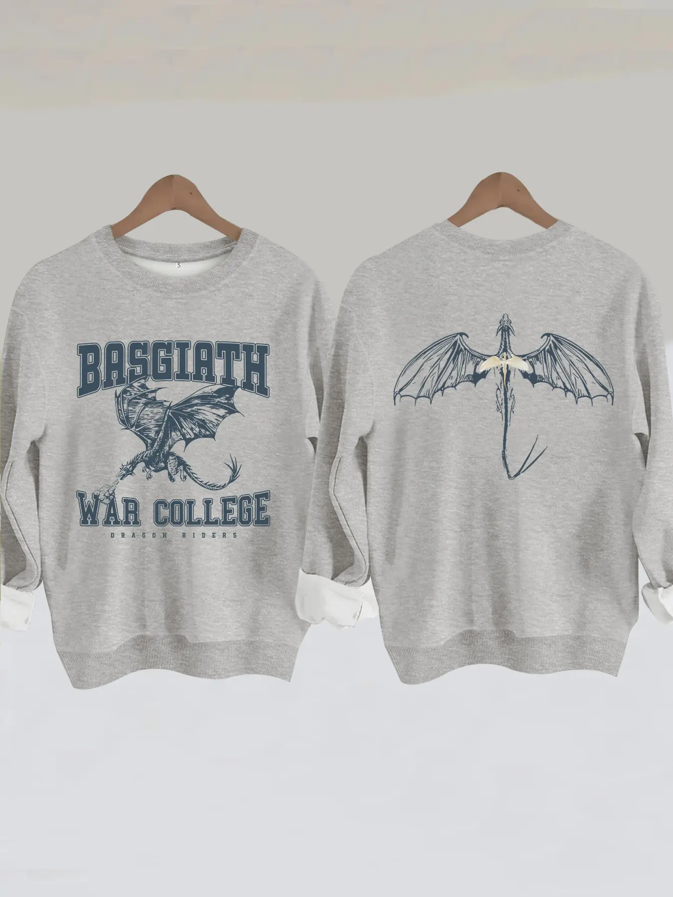 Fourth Wing 4 Legs Dragon Long Sleeve Print Cozy Sweatshirt, Basgiath College 2-Sided Fitted Sweatshirt, Booktok Crewneck, Vintage Fourth Wing Shirt, Printed Casual Style Fall & Winter, Womenswear, Comfy Sweatshirt