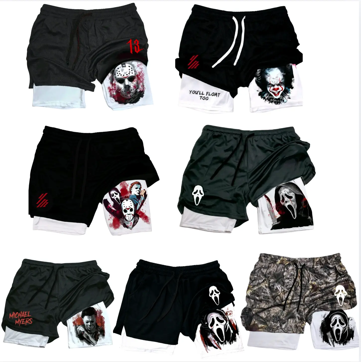 [Sale 50% off]  Ghost Face "Halloween" Gym Shorts for Mens, Halloween Outfit Shorts, Halloween Gift Short for Men Husband