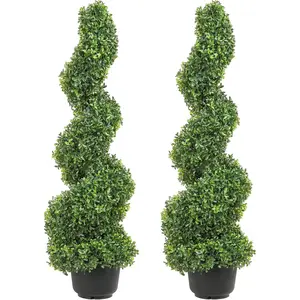 VEVOR Artificial Boxwood Spiral Topiary Trees, 3ft Tall (2 Pieces) Faux Plant Outdoor, All-Year Green Fake Plant with Replaceable Leaves for Decorative/Indoor/Porch/Garden