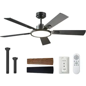 Ceiling Fans with Lights, 52 inch Black Ceiling fan with Light and Remote Control, Reversible, 3CCT, Dimmable, Noiseless, Ceiling Fan for Bedroom, Farmhouse, living room, Indoor/Outdoor Use