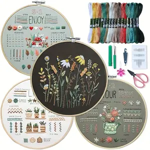 Pack of 4 Embroidery Kit for Beginners Adults,Easy Leaning Basic Embroidery Cross Stitch Practice Kits for Adults,Includes Embroidery Patterns,Hoop,Color Threads,Christmas Party Gifts,Hand Tools Kits