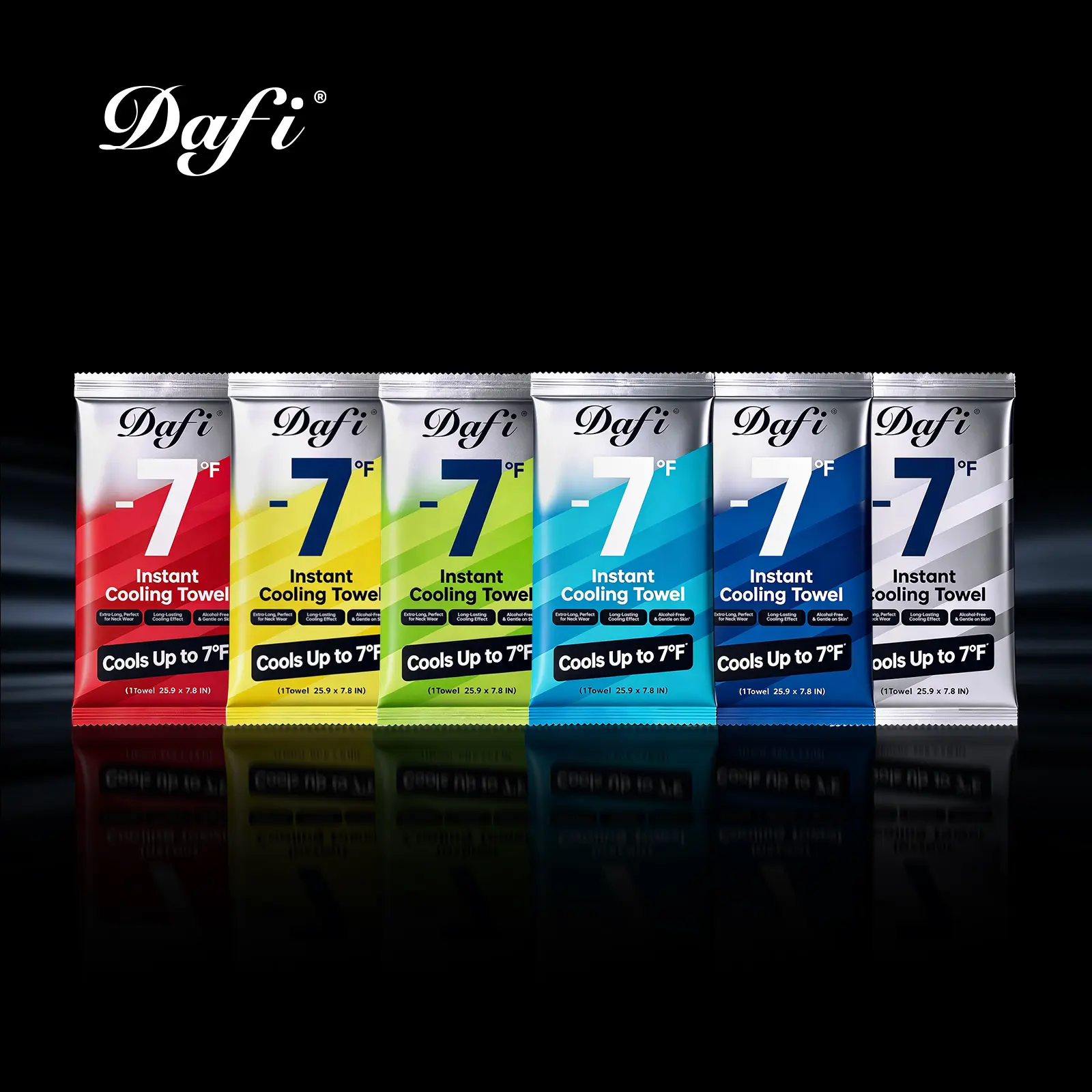 【Summer Companion】DAFI Instant  Cooling Towel for Hot Yoga & Sport&Festival & Trail Running — Cools Up to 7°F, Extra-Long, 6 Color Mix
