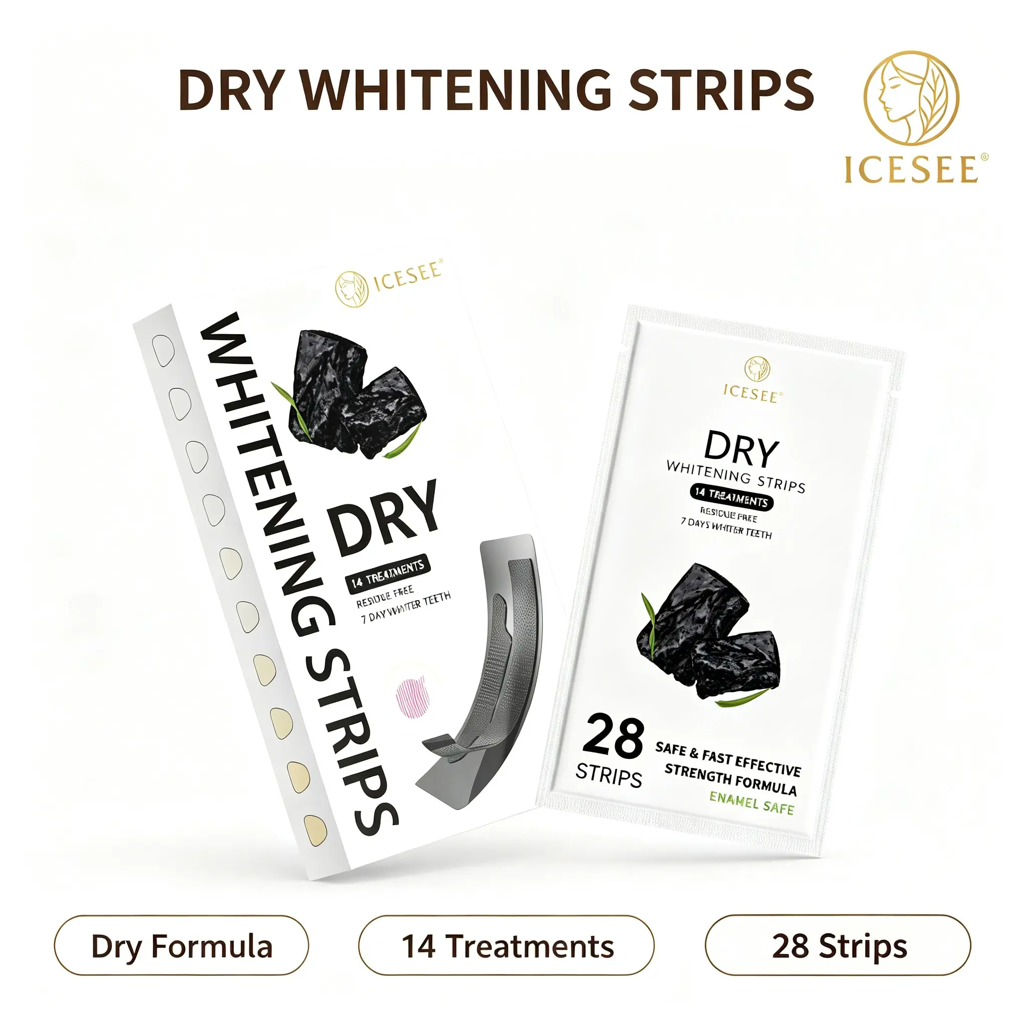 ICESEE Bamboo Charcoal Teeth Whitening Strips for Sensitive Teeth, Gentle Stain Removal for a Bright Smile & Daily Oral Care, 28 Strips (14 Treatments), Teeth Stain Removal