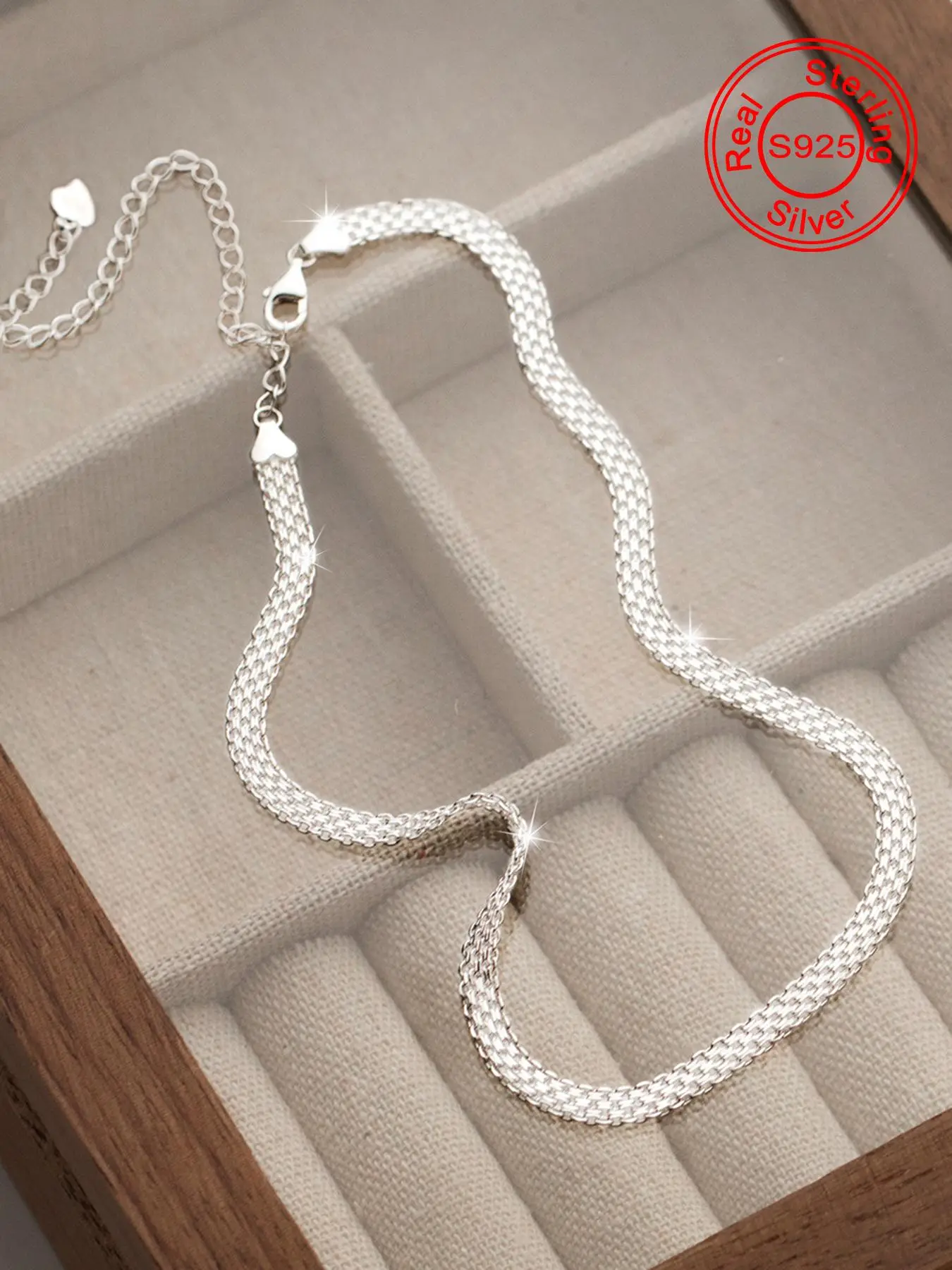 925 Sterling Silver Glitter Chain Necklace, Fashionable Jewelry for Women & Girls, Trendy All-match & Exquisite Jewelry for Birthday Gift, 90s Vintage