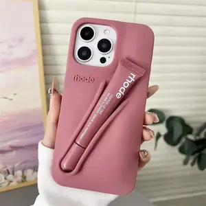 Lip Gloss Holder Rhode Silicone iPhone Case, Soft Anti-Fingerprint Shockproof Protective Cover for iPhone 11 12 13 14 15 16 17 Pro Max – Stylish Daily Beauty Essential