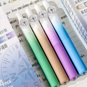 4 Packs of Creative Compass Gel Pens, High-looking INS Style 0.5mm Pocket Pens for Students, Comfortable Grip, Optional Black or Red Ink, School Office Stationery and Writing Supplies, Aesthetic Gel Pens