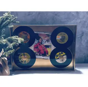 Vintage Vinyl Record Art Tray with Hip-Hop Icon Centerpiece