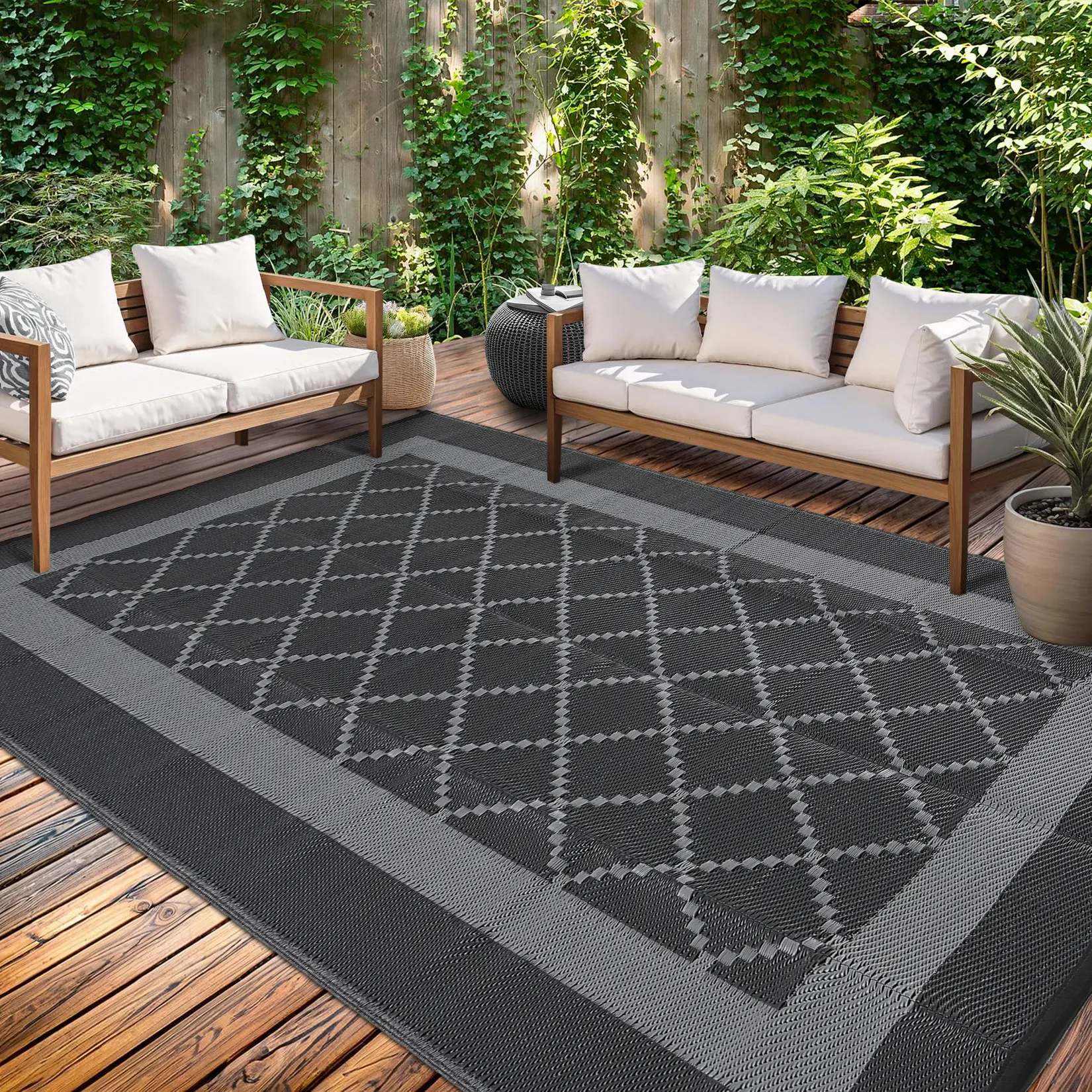 Outdoor Rug Waterproof Weather-Resistant & Reversible Patio Rug Mat, UV Resistant Plastic Straw Outdoor Rugs for RV Camping RV Picnic Beach Balcony Backyard Porch Garden