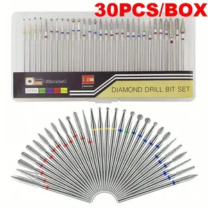 30PCS/BOX Diamond Nail Drill Bits Set for Rotary Electric Milling Cutter Manicure Grinding Bits Diy Manicure Nail Art Tools Accessories Manicure Set Nail Tech Supplies