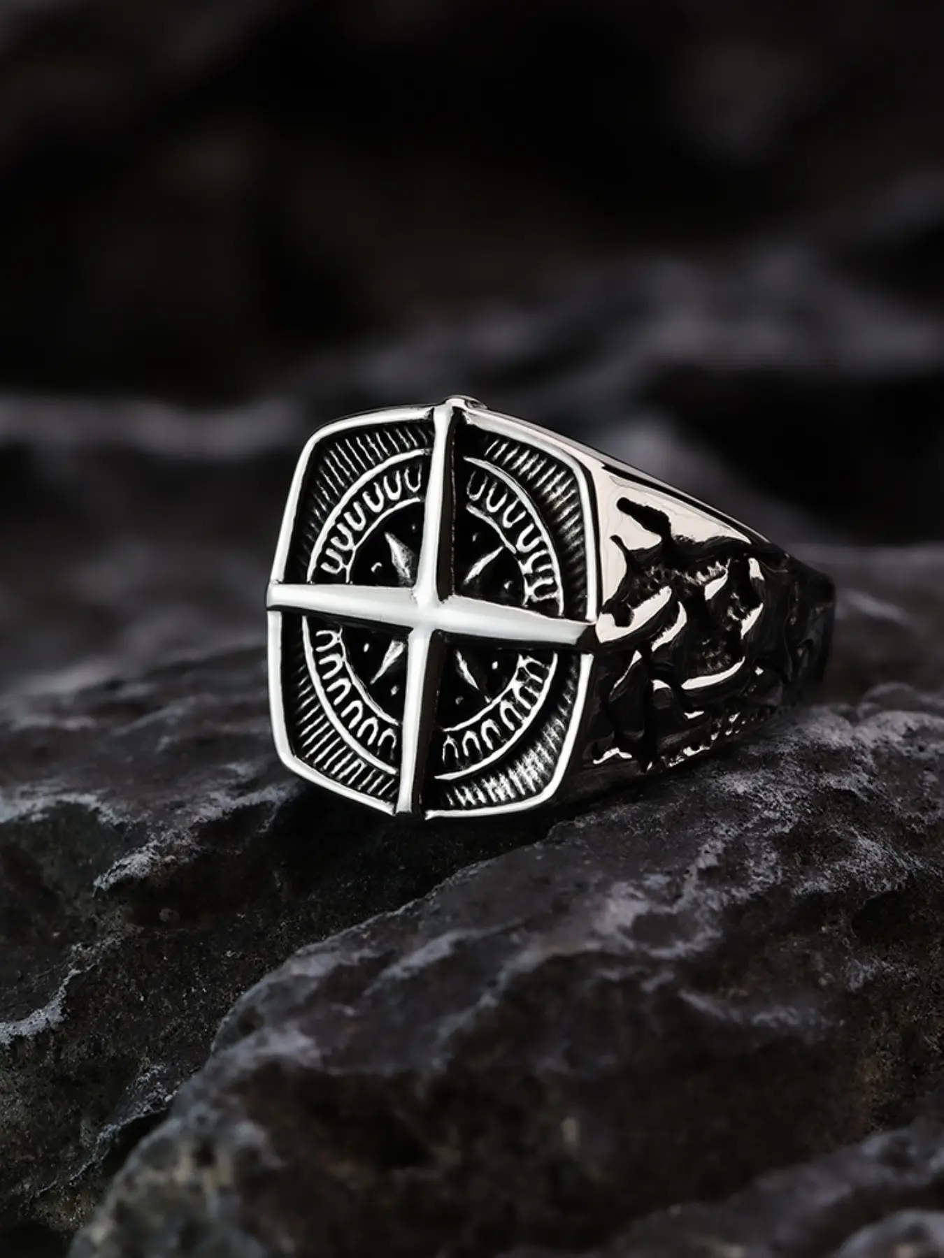 Vintage Compass Stainless Steel Men's Ring, Punk Style Ring, Vintage Rings Jewelry, Unique Holiday Jewelry Gift, Perfect Adventure Accessory for Adventurers