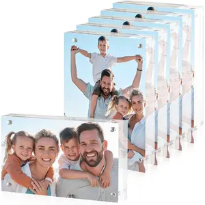 6 Pcs 4x6 Magnetic Picture Frames 20mm Thicker Clear Acrylic Double Sided Frames for Desktop Display Office Home Decor